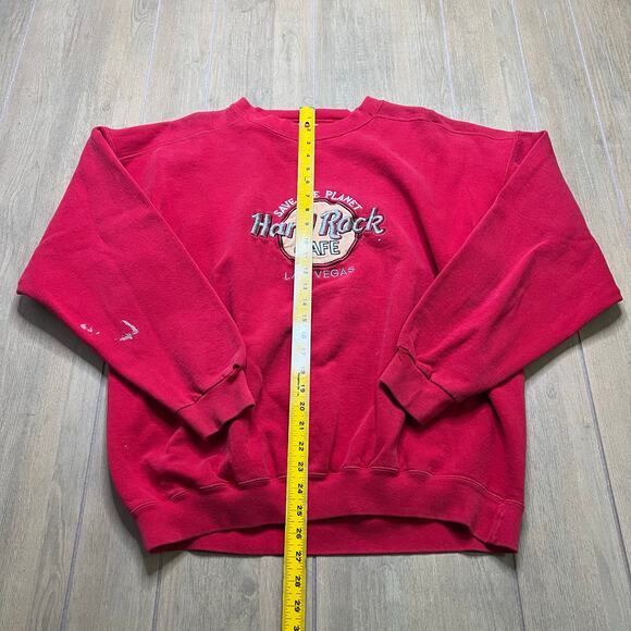 Vintage 90s Hard Rock Cafe Sweatshirt Mens XL Red Las Vegas Y2K Distress - Picture 6 of 12